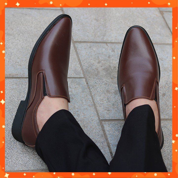 Giày Lười Nam Da Bò Thật Đế Khâu Dáng Xỏ Màu Nâu Cao Cấp Kiểu Dáng Trẻ Trung