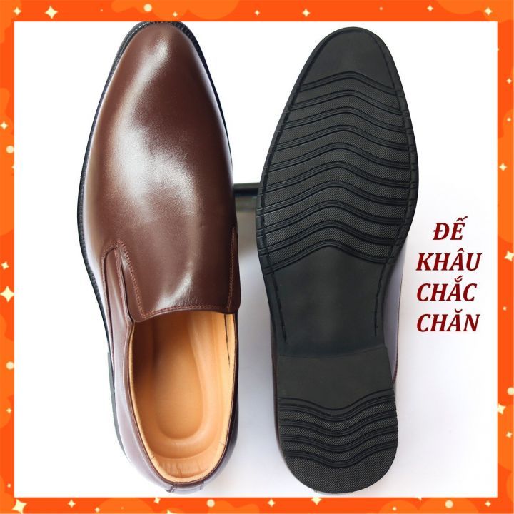 Giày Lười Nam Da Bò Thật Đế Khâu Dáng Xỏ Màu Nâu Cao Cấp Kiểu Dáng Trẻ Trung
