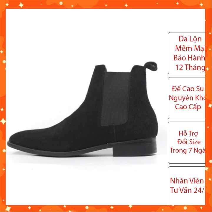 Giày Chelsea Boots Boot Nam Da Lộn Cổ Thấp Mũi Tròn Cao Cấp Bốt Nam Hàn Quốc Trẻ Trung