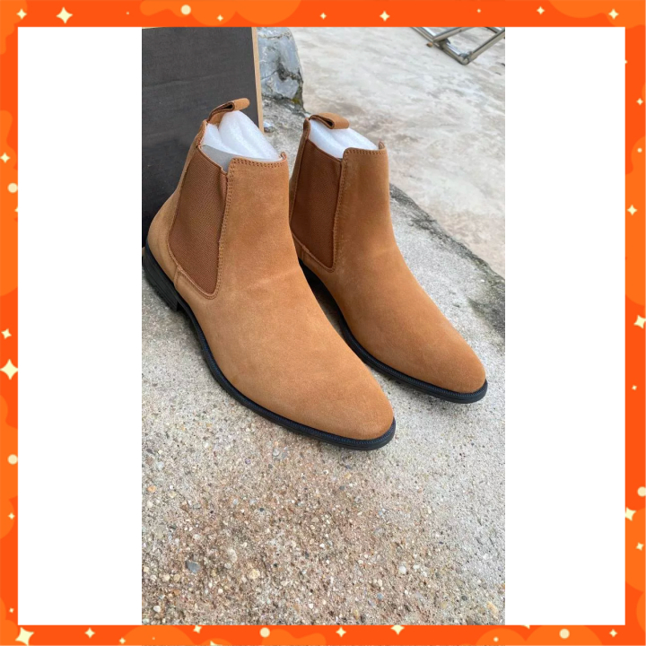 Giày Chelsea Boots Boot Nam Da Lộn Cổ Thấp Mũi Tròn Cao Cấp Bốt Nam Hàn Quốc Trẻ Trung