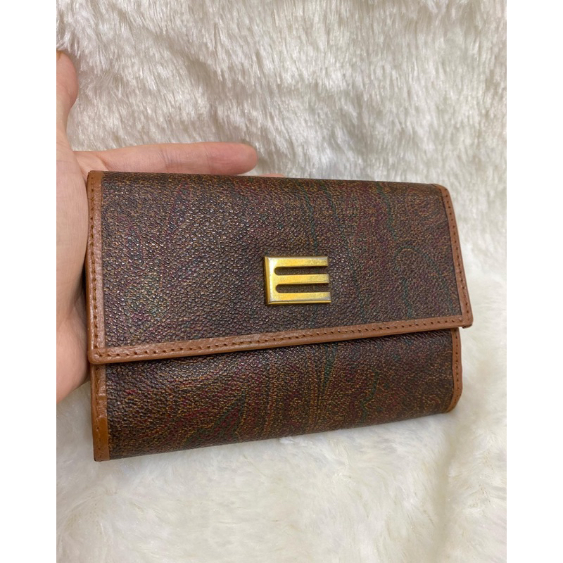 Ví Etro hoạ tiết Paisley vintage dáng gấp da thật Made in Italy - secondhand
