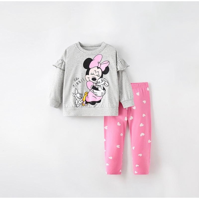 Bộ bé gái mùa thu mickey xám hồng
