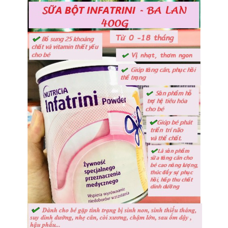 Sữa bột INFATRINI Đức 400gr giúp bé tăng cân