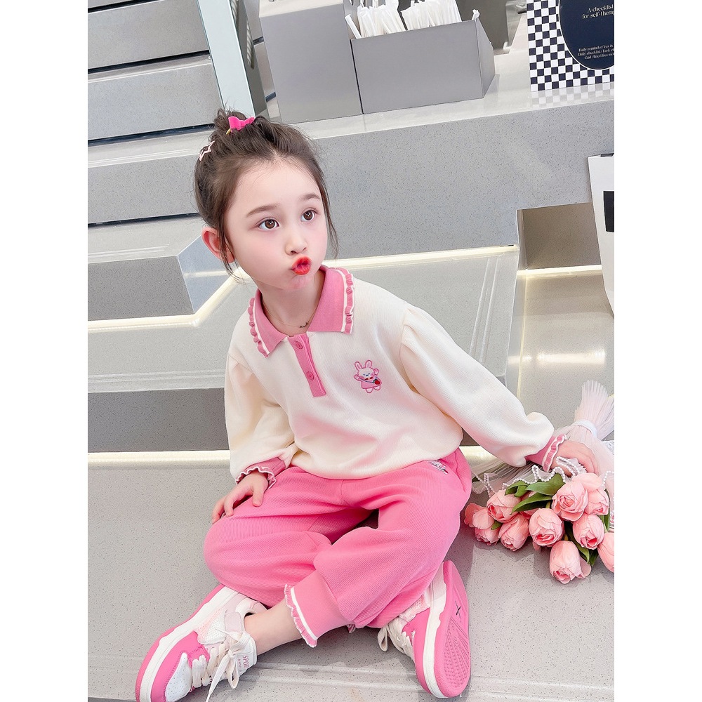 Đồ bộ bé gái, bộ nỉ thu đông bé gái hình Thỏ Cổ Trụ, bộ dài tay bé gái size đại