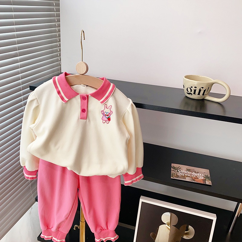 Đồ bộ bé gái, bộ nỉ thu đông bé gái hình Thỏ Cổ Trụ, bộ dài tay bé gái size đại