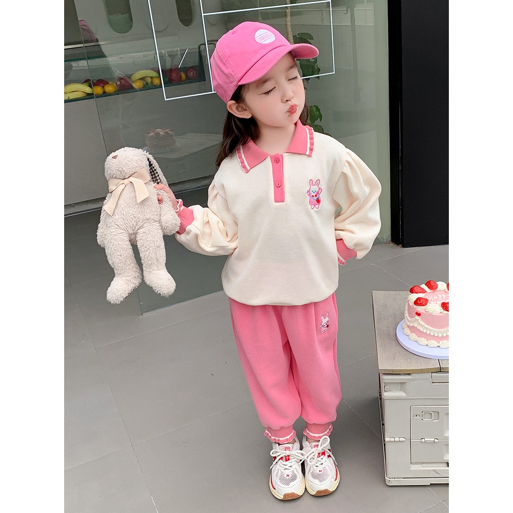 Đồ bộ bé gái, bộ nỉ thu đông bé gái hình Thỏ Cổ Trụ, bộ dài tay bé gái size đại