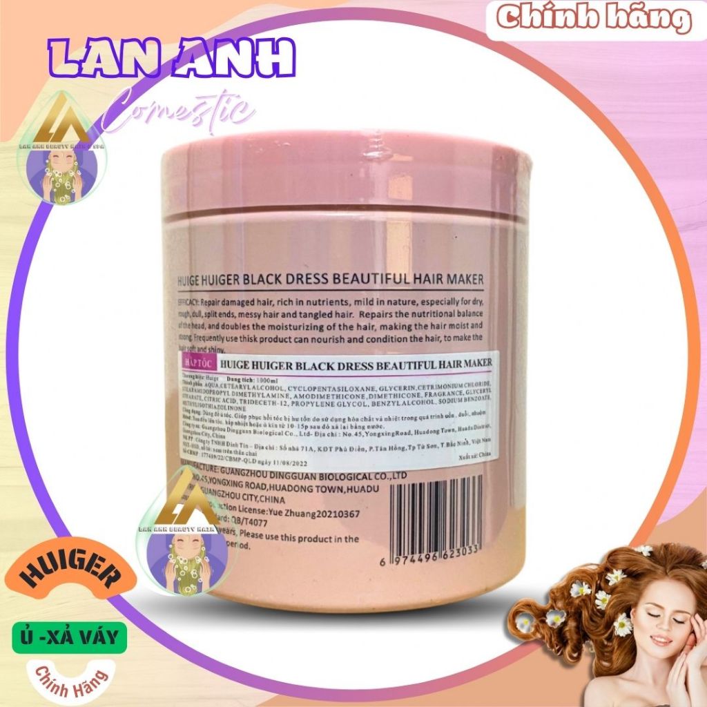 Kem ủ xả tóc Huiger Black dress 1000ml Xả váy dưỡng tóc mềm mượt Ủ váy HUIGER chính hãng Hũ 1000ml