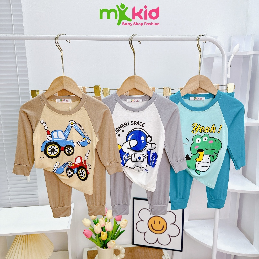 Bộ Thu Đông Cho Bé 7-27KG 💖 Bộ Thun Lạnh Dài Tay MK KID Với Họa Tiết OTO Và Phi Hành Gia Cho Bé Trai