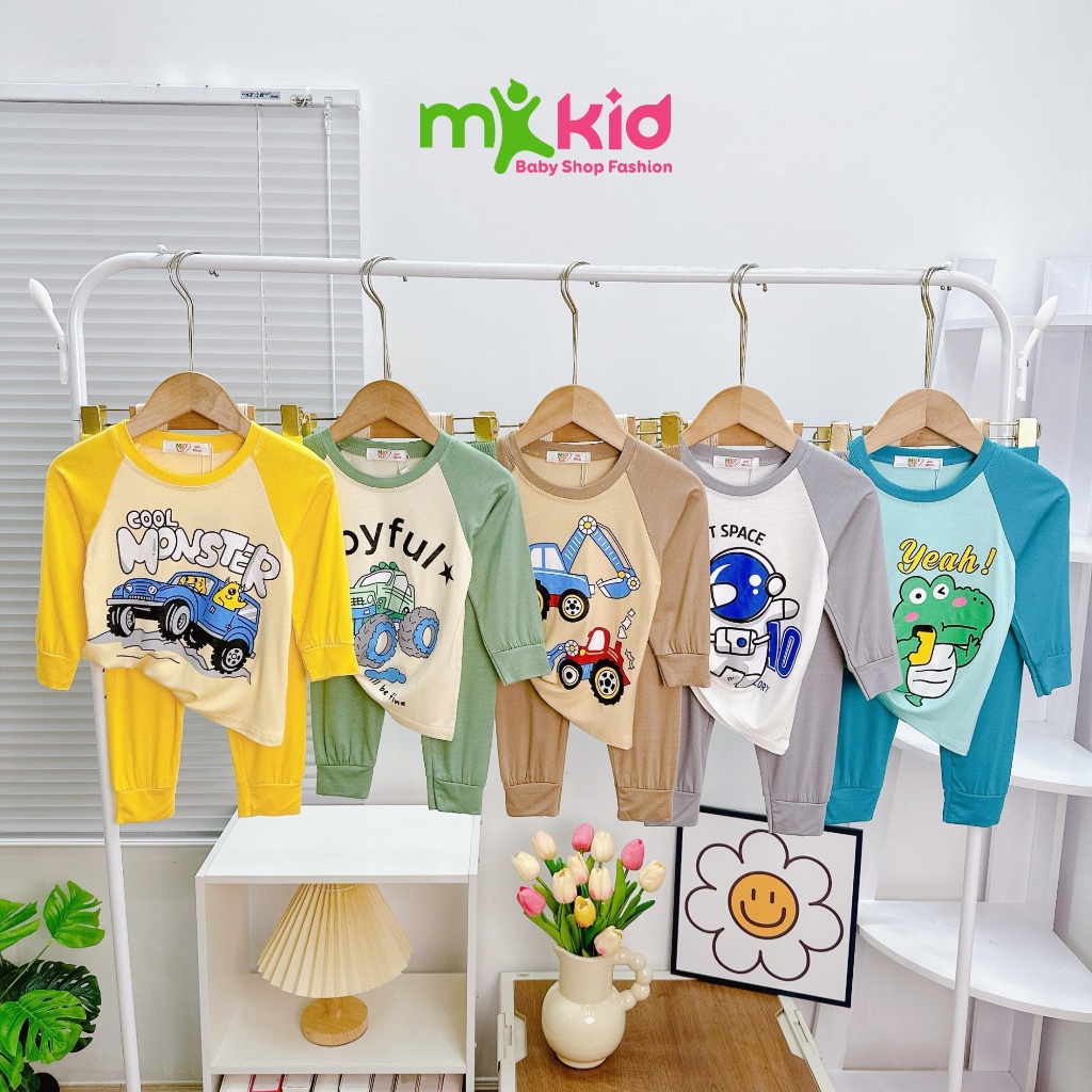 Bộ Thu Đông Cho Bé 7-27KG 💖 Bộ Thun Lạnh Dài Tay MK KID Với Họa Tiết OTO Và Phi Hành Gia Cho Bé Trai