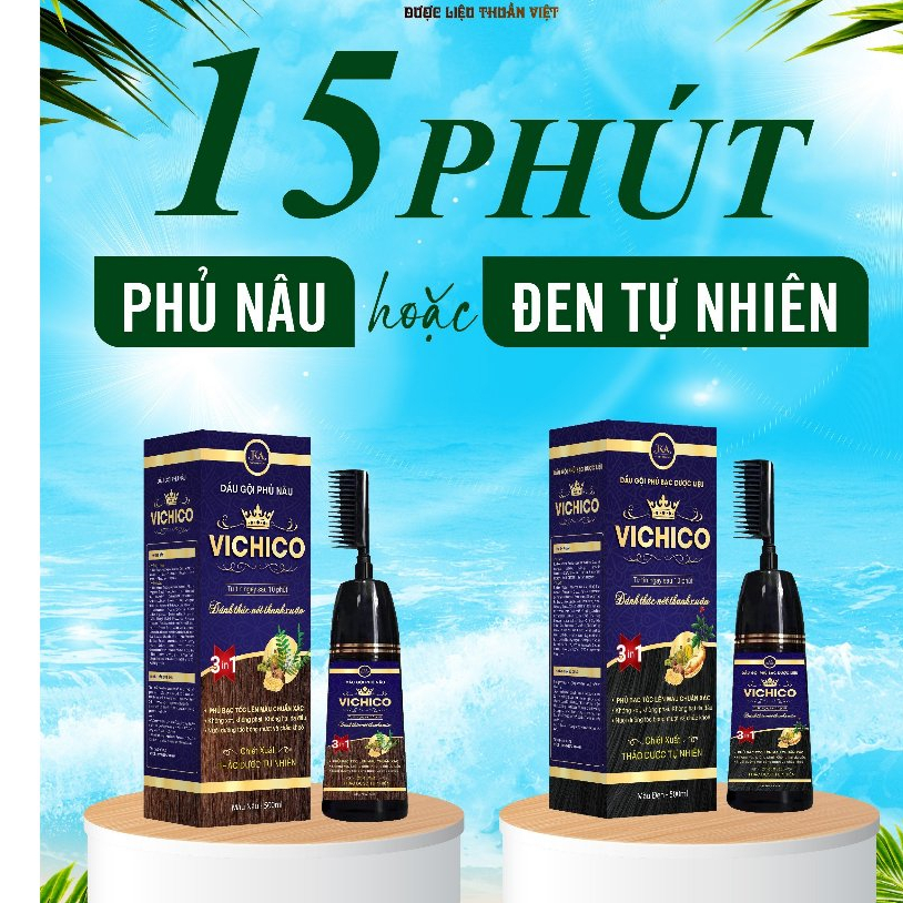 Hãng [Combo 2] Dầu gội phủ bạc nhuộm tóc 2 màu nâu và đen Vichico 500ml Hãng