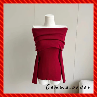 Áo len đỏ trễ vai tay dài len chuẩn quảng châu  thiết kế dáng rộng phong cách Hàn quốc