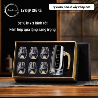 Ly uống rượu, chén uống rượu pha lê đáy vàng 24K cao cấp, hộp quà tặng sang trọng, đẳng cấp