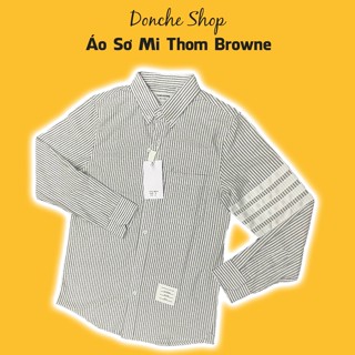 Áo Sơ Mi Thom Browne Dài Tay Kẻ Xám Thêu Sọc Trắng- Áo Sơ Mi Nam Nữ Thome Chất Cotton Cao Cấp TT039