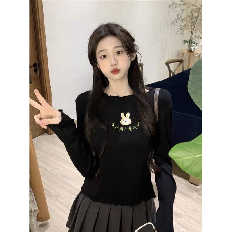 ÁO LEN THỪNG THÊU THỎ TAY DÀI 3 MÀU