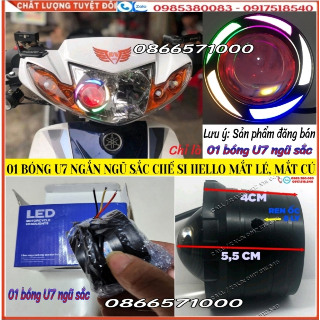 Đèn U7 Ngắn Chế Si Hello Mắt Lé - Đèn Led U7 Mắt Cú Lắp Nhiều Dòng Xe Máy, Xe Điện