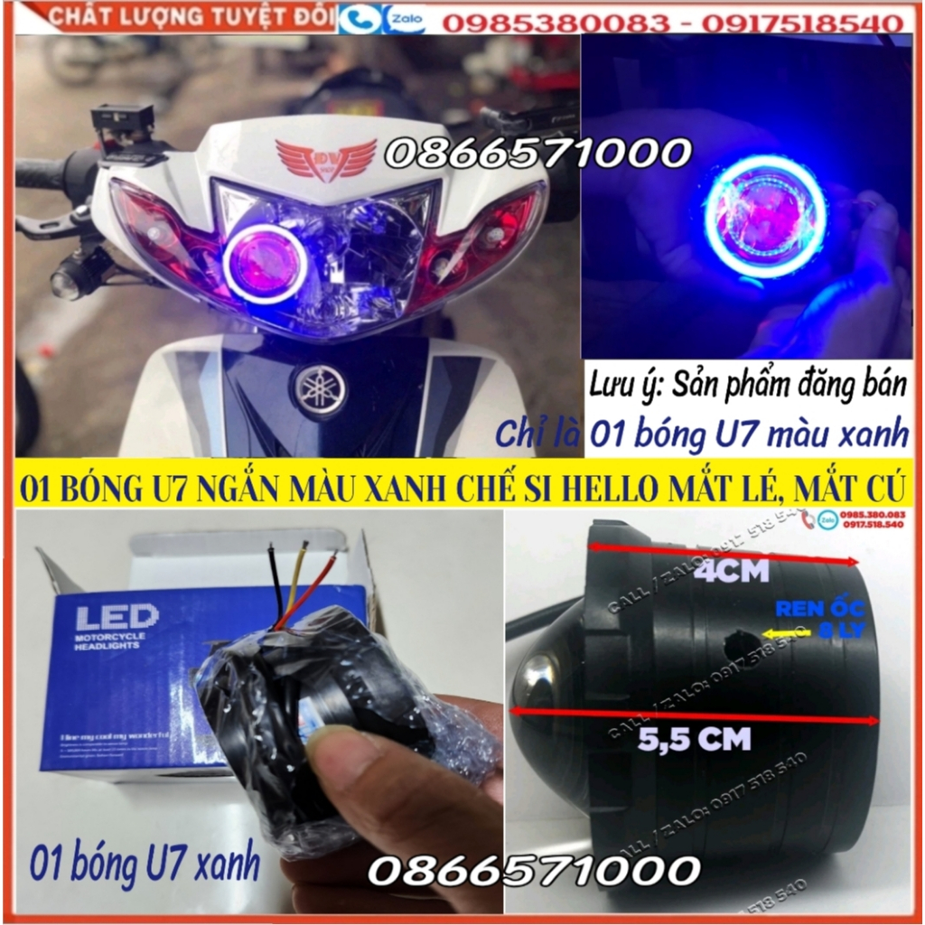 Đèn U7 Ngắn Chế Si Hello Mắt Lé - Đèn Led U7 Mắt Cú Lắp Nhiều Dòng Xe Máy, Xe Điện