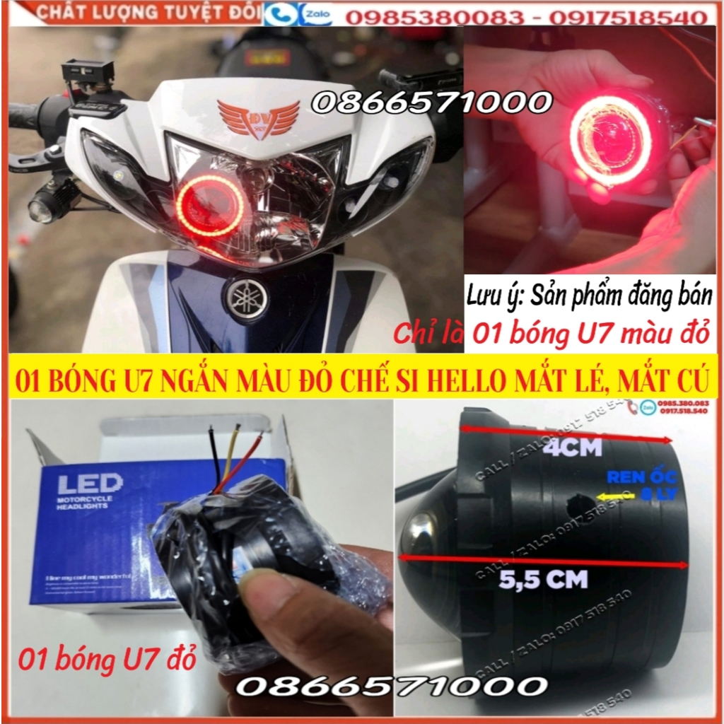 Đèn U7 Ngắn Chế Si Hello Mắt Lé - Đèn Led U7 Mắt Cú Lắp Nhiều Dòng Xe Máy, Xe Điện