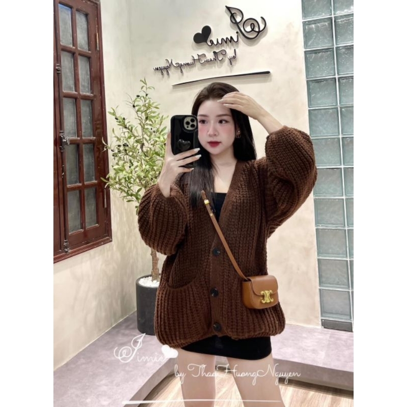 Áo cadigan len nâu hàng QC
