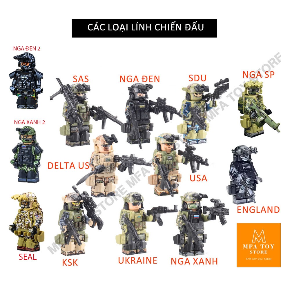 Đồ chơi lắp ráp swat army, mô hình đồ chơi - Set 5 lính chiến đấu