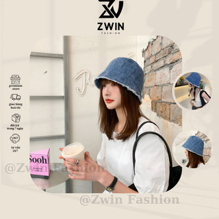 Nón vành cụp xéo rách - Mũ bucket tua rua trơn chất vải jean form Unisex nam nữ N142