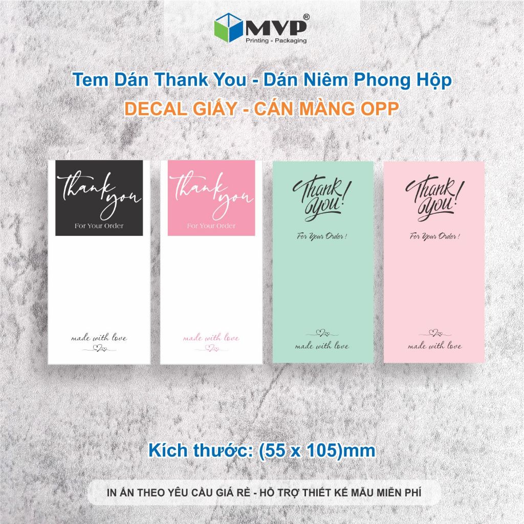 Tem Dán Hộp Carton Niêm Phong Sản Phẩm, Tem Cám Ơn Dán Niêm Phong Hộp Carton - Size 11x5.5cm - Có Keo Mặt Sau Dán - MVP