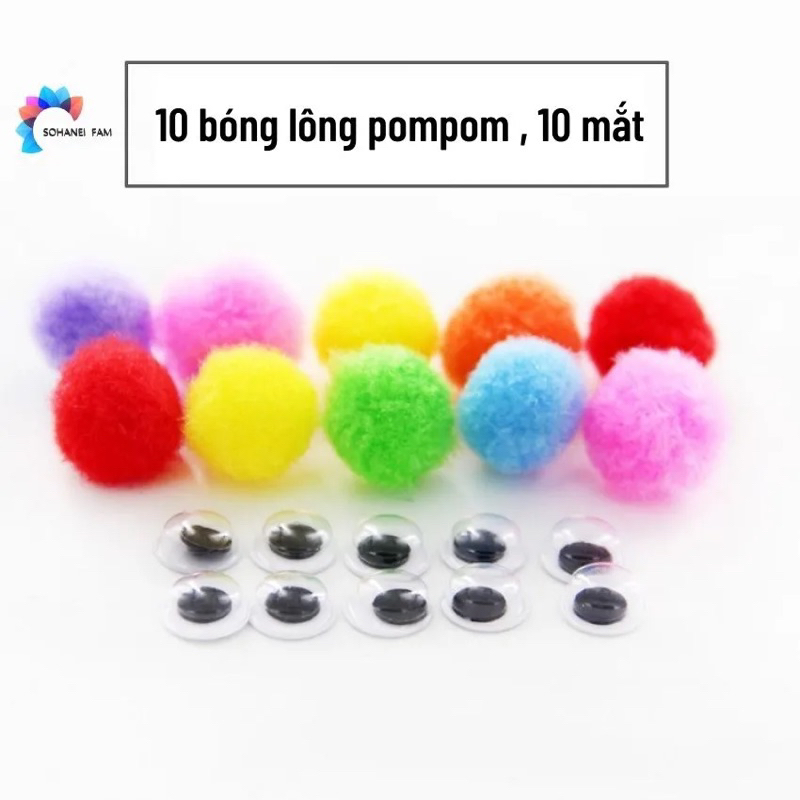 Bộ 100 Que Xoắn Lông Tạo Hình Pompom Nhiều Màu Sắc