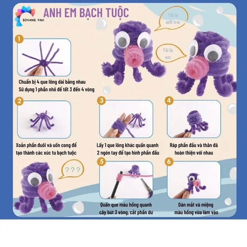 Bộ 100 Que Xoắn Lông Tạo Hình Pompom Nhiều Màu Sắc