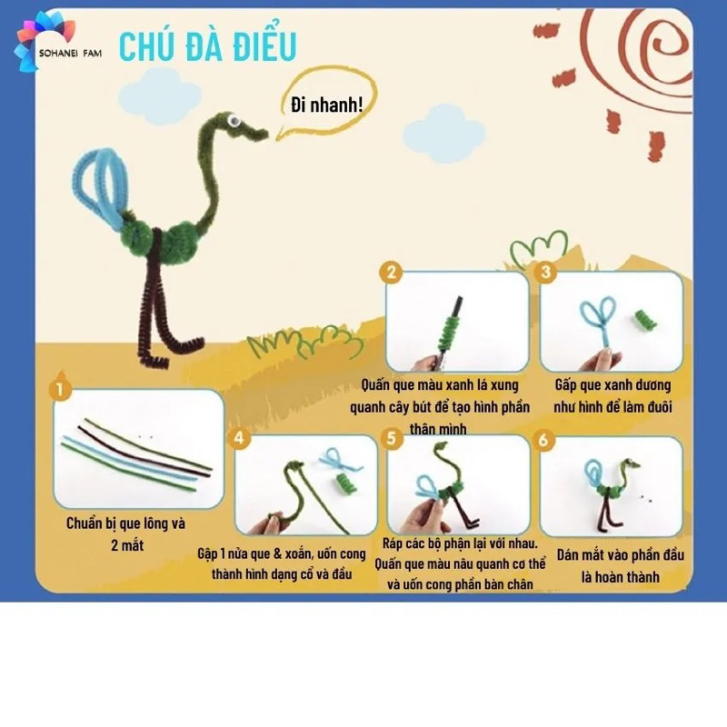 Bộ 100 Que Xoắn Lông Tạo Hình Pompom Nhiều Màu Sắc