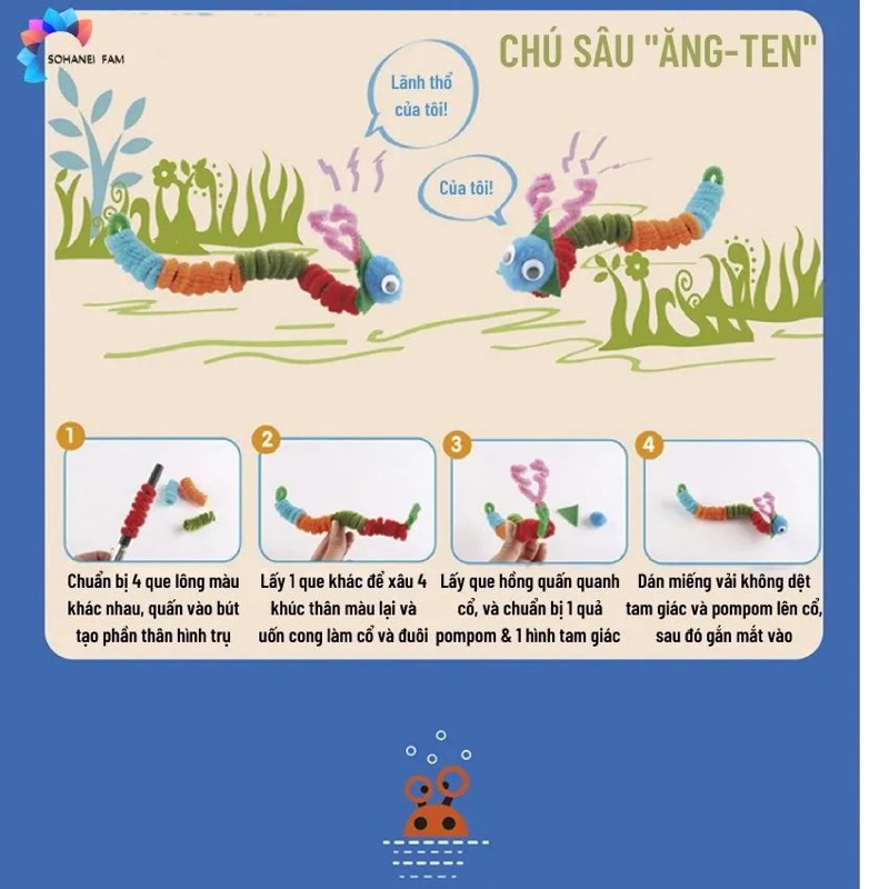 Bộ 100 Que Xoắn Lông Tạo Hình Pompom Nhiều Màu Sắc