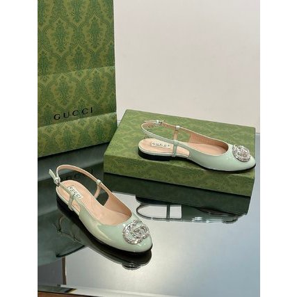 Xăng đan nữ da thật mũi tròn GC GG Gucci khoá double G đính đá lấp lánh