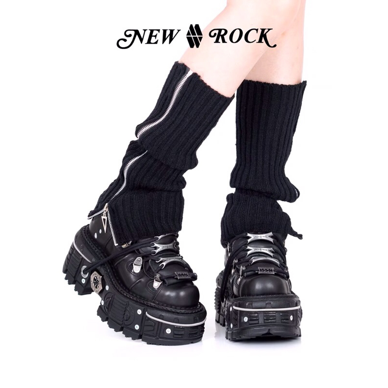 Giày da New Rock phối đinh tán lớn vòng xoắn vân lửa đế cao 7,5cm phiên bản nâng cấp FOOTMADE