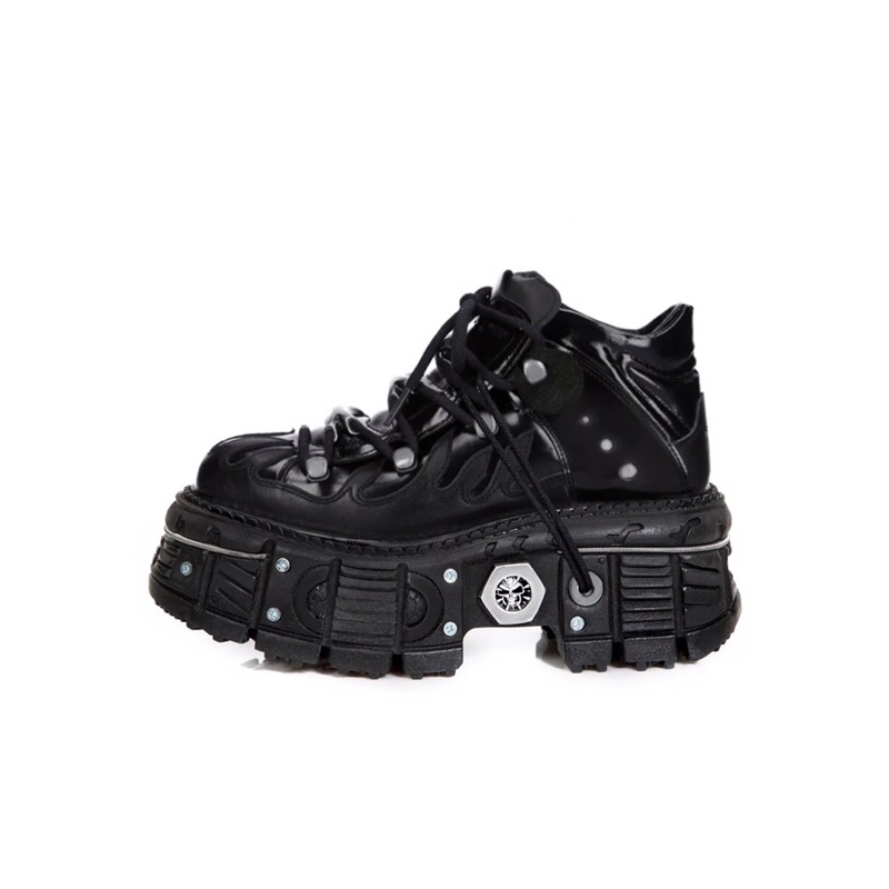Giày da New Rock phối đinh tán lớn vòng xoắn vân lửa đế cao 7,5cm phiên bản nâng cấp FOOTMADE