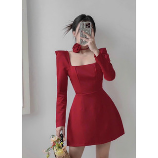 Đầm thiểu thư kèm belt hoa cổ