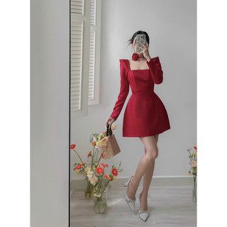 Đầm thiểu thư kèm belt hoa cổ
