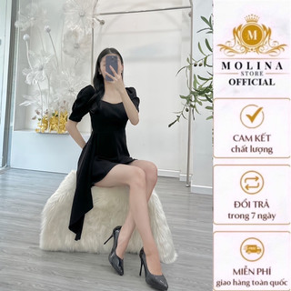 Đầm Nữ Thiết Kế Molina Tà Xéo Cổ Vuông Mút Ngực, Chất Liệu Kaki Thun Không Nhăn ( tặng kèm quần thun mặc váy)