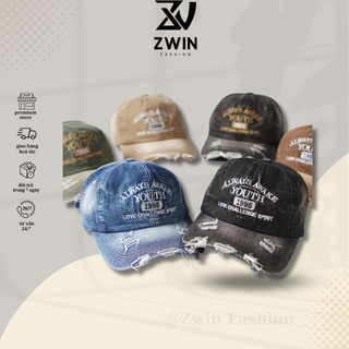 Mũ lưỡi trai Nón kết jean rách tua rua thêu chữ YOUTH 1995 chất dày dặn form unisex nam nữ N145 - Zwin