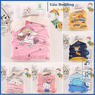 Chăn lông cừu cho bé đi học, mền lông cừu mùa đông giữ ấm cho bé họa tiết ngộ nghĩnh kích thước 1mx1m4 mẫu mới 2023