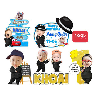 Combo chibi sinh nhật bé trai - phụ kiện trang trí sinh nhật - hashtag cầm tay
