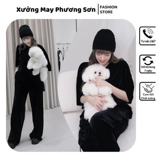 Set Bộ Nhung MPB Áo Cộc Tay Phối Quần Ống Xuông Chất Liệu Nhung Mềm MS209