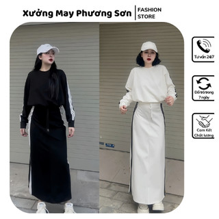 Sét Thể Thao Nữ Áo Crotop Mix Chân Váy Sọc (Xẻ Sau Giữa) Hoặc Mix Quần Dài Chất Umi MS02