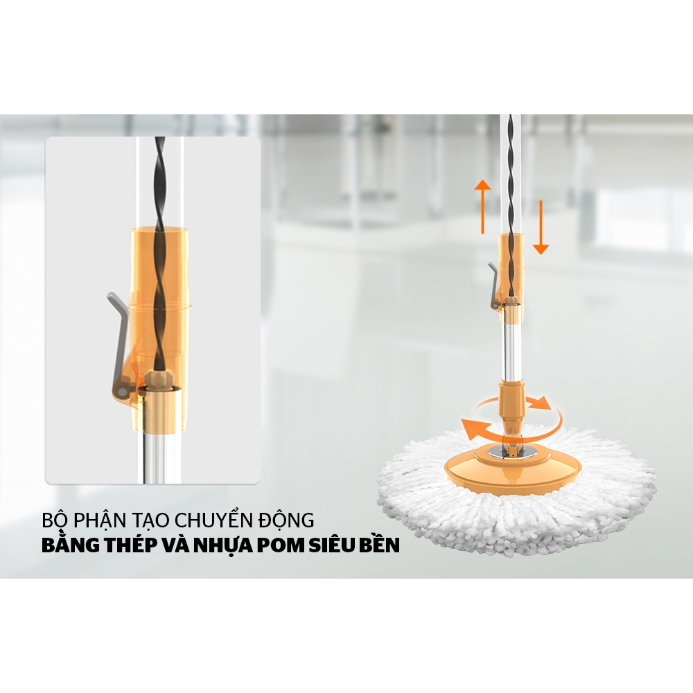 CÂY LAU NHÀ XOAY 360 ĐỘ SUNHOUSE KS-MO350I - Cán inox chắc chắn, bông thấm hút nước tốt