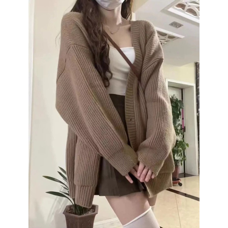 Áo cadigan len 2 màu xám - nâu tiểu thư , áo khoác ngoài len 2 màu siêu hot