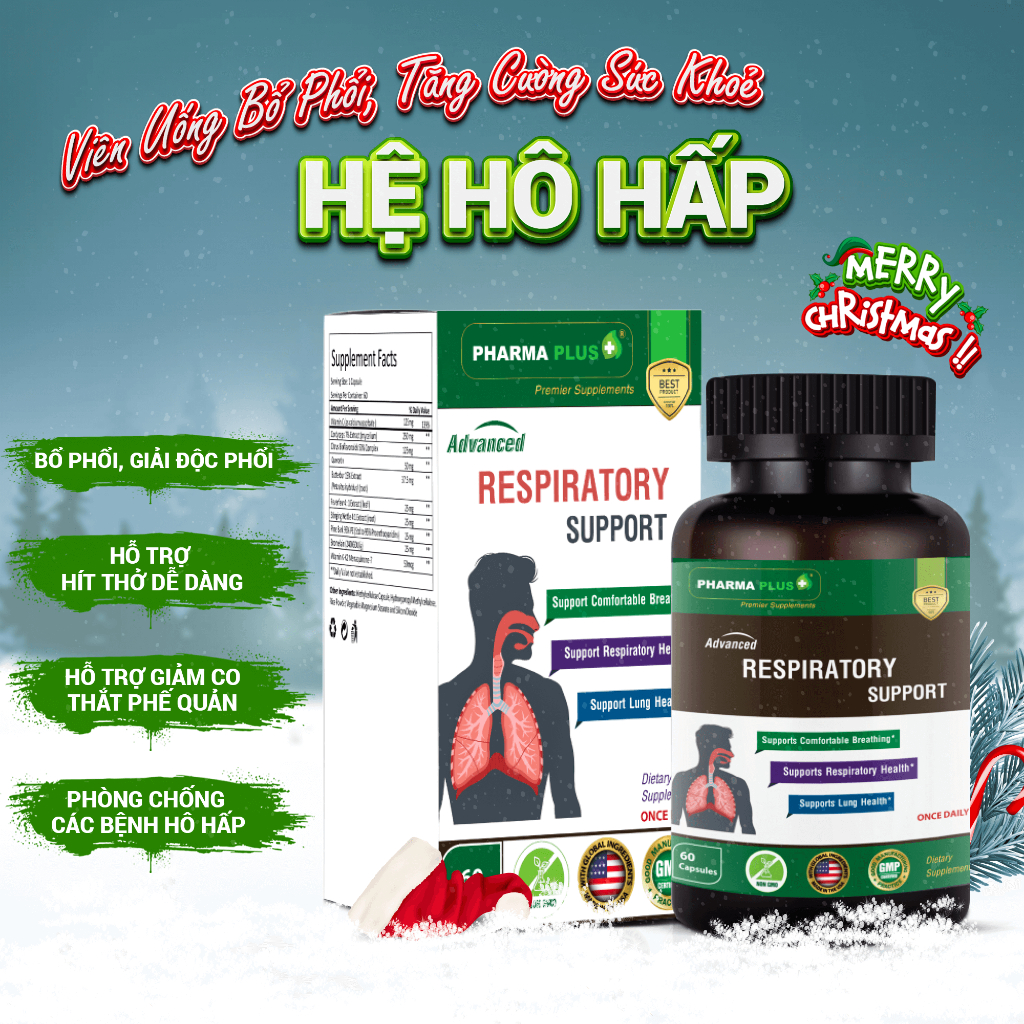 Viên Uống Bổ Phổi, Thanh Lọc Phổi Pharma Plus | Advanced Respiratory Support Nhập Mỹ - Lọ 60 viên