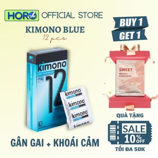 Bao cao su Kimono có gân gai siêu mỏng 0.03 mm màu xanh Blue, Hộp 12 bcs