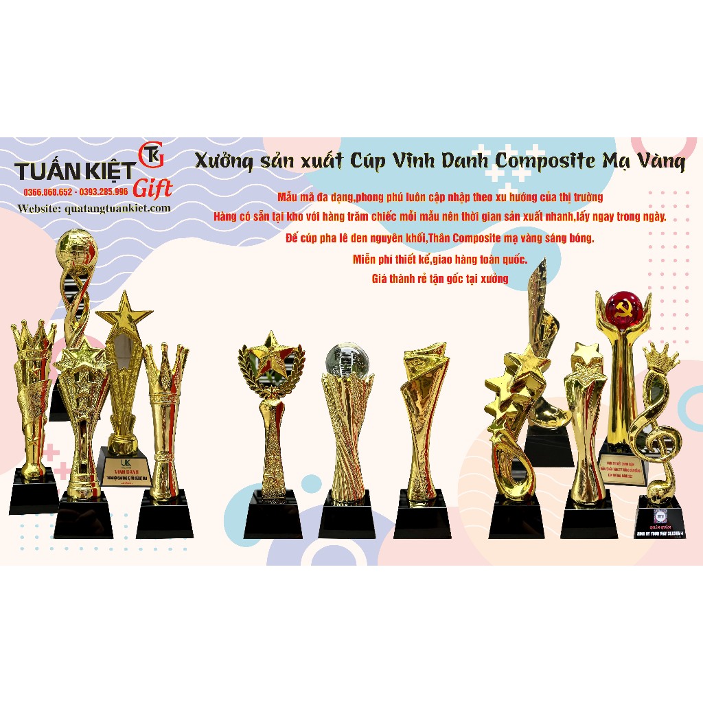 Cúp pha lê composite trái tim đính đá Mạ Vàng mới nhất 2024