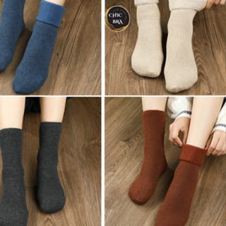  Set 5 Đôi Tất Vớ Cotton Lót Lông Nỉ Giữ Nhiệt Cao Cổ Siêu Ấm Màu Pastel Cho Nữ tn1 