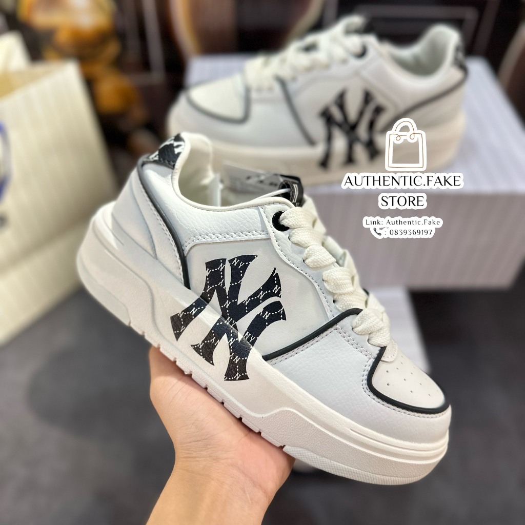 Giày Thể Thao MLB NY Chữ Phân Cách Giày MLB Chunky Liner NY ‘White Black’ 3ASXCLR3N-50WHS
