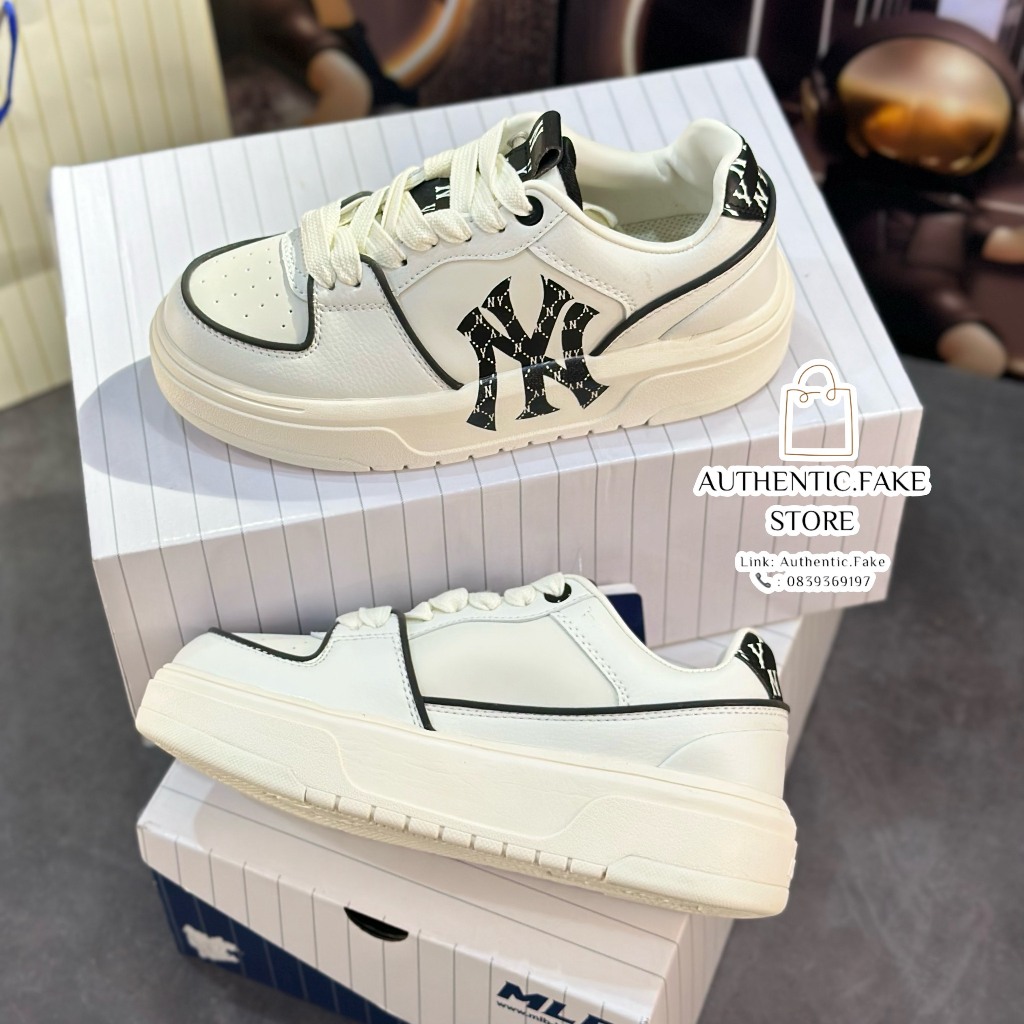 Giày Thể Thao MLB NY Chữ Phân Cách Giày MLB Chunky Liner NY ‘White Black’ 3ASXCLR3N-50WHS