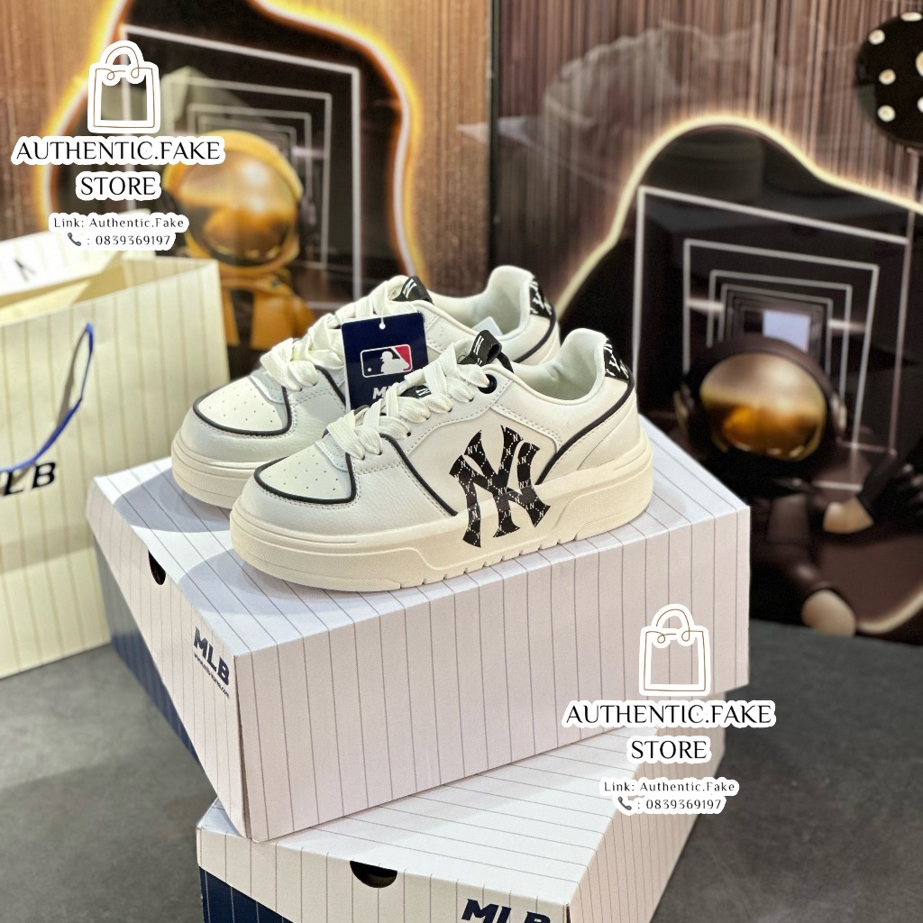 Giày Thể Thao MLB NY Chữ Phân Cách Giày MLB Chunky Liner NY ‘White Black’ 3ASXCLR3N-50WHS