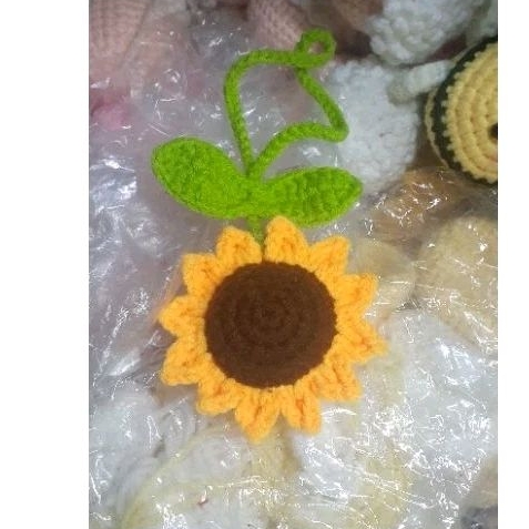 Móc khóa HOA HƯỚNG DƯƠNG bằng len, dây treo xe/túi xách, trang trí/làm quà tặng